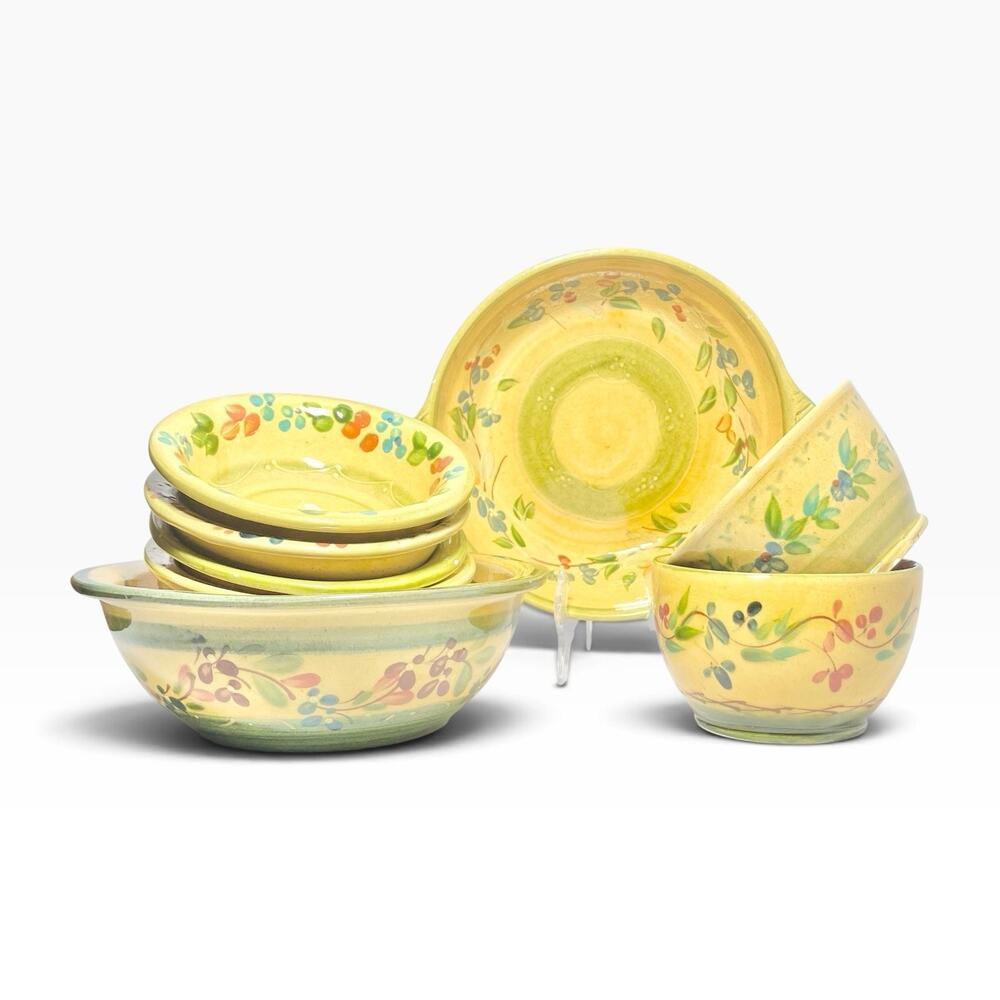 Terre e Provence 9-Piece Ceramic Green & Yellow Dinnerware Set, France